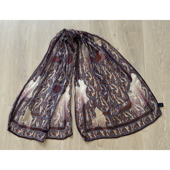 Brooks Brothers Deer Floral 100% Silk Scarf Rectangular Made in Italy Rare - Picture 10 of 12